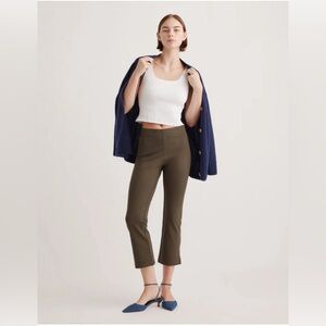Quince stretch ponte kick flare pants, size L, olive green